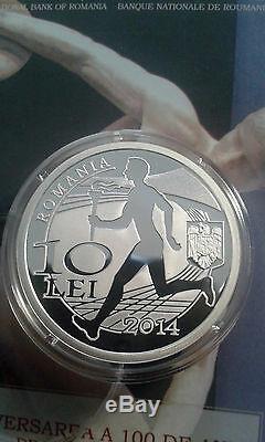 ROMANIA 10 LEI 2014 100th Romanian OLYMPIC Medal Committee proof silver coin ROC