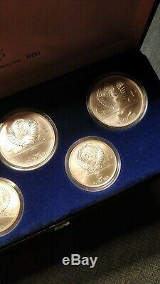Rare USSR Russia 1980 Moscow Olympics Silver Proof 1980 5 & 10 Rubles 5 Coin Set