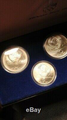 Rare USSR Russia 1980 Moscow Olympics Silver Proof 1980 5 & 10 Rubles 5 Coin Set