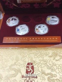 SET of 4 2008 China Beijing Olympic SILVER COINS in ORIGINAL BOX