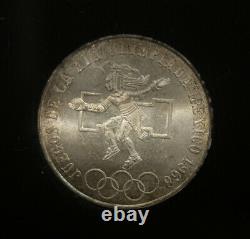 SILVER BU 1968 MEXICO 25 PESOS XIX OLYMPICS COIN WithBRONZE GOLD MEDAL