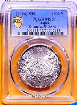 SUPERB Toning & Luster Japan 1964 1000 Yen Olympics Comm. PCGS MS67 Silver Coin