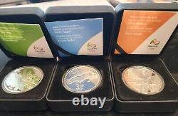 Set 3 coins Brazil 5 Reais Silver Rio 2016 Olympics Bromeliad Dolphin Bossa nova