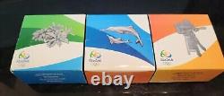 Set 3 coins Brazil 5 Reais Silver Rio 2016 Olympics Bromeliad Dolphin Bossa nova