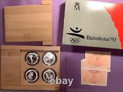 Spain Barcelona 1992 Olympic 4 coin 2000PTAS Silver Proof Set OGP b19a
