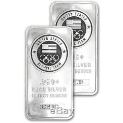 TWO (2) 10 oz. Silver Bar US Olympic Committee Team USA 999 Fine Sealed