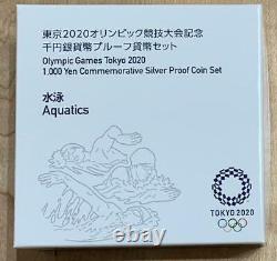 Tokyo 2020 Olympic Aquatics 1000Yen Commemorative Silver Proof Coin Swimming box