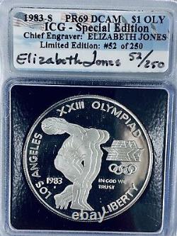 U. S. 1982/83 Olympic Coin Set ICG- Signed Elizabeth Jones #52/250! PR70