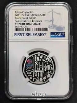 UK 2021 Piefort Tokyo Olympics Team Great Britain S50p Silver Coin NGC PF70