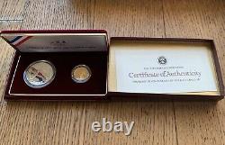 US 1988 silver dollar and gold five dollar coin Olympic set