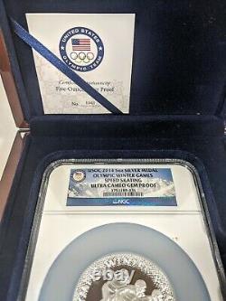 US 2014 USOC Olympic Winter Game Speed Skating 5oz Silver Medal NGC GEM PROOF