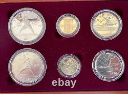 US Mint 1992 Olympic 6 Coin Set, Silver and Gold Proof & Unc coins with COA