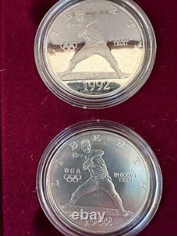 US Mint 1992 Olympic 6 Coin Set, Silver and Gold Proof & Unc coins with COA