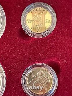 US Mint 1992 Olympic 6 Coin Set, Silver and Gold Proof & Unc coins with COA