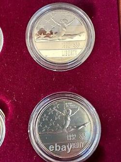 US Mint 1992 Olympic 6 Coin Set, Silver and Gold Proof & Unc coins with COA