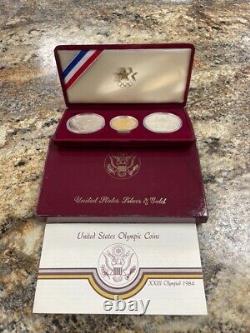 US Mint Los Angeles Olympic 1983/1984 Gold & Silver Commemorative 3 Coin Set COA