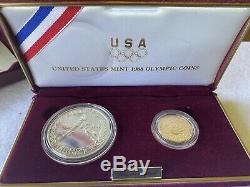 US Olympic coins 1988 Uncirculated Silver Dollar And Gold Five Dollar