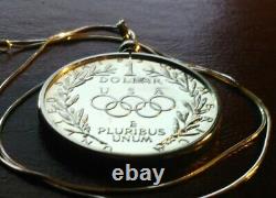 USA 1988 OLYMPIC PROOF SILVER DOLLAR Pendant 18 925 Italian Silver Snake Chain