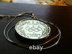 USA 1988 OLYMPIC PROOF SILVER DOLLAR Pendant 18 925 Italian Silver Snake Chain