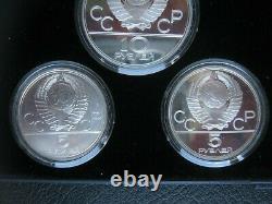 USSR Russia 1980 Moscow Olympics Silver 1977 5 & 10 Rubles 6 Coin Set Cased