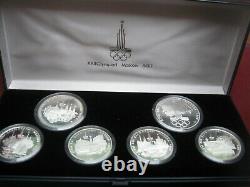 USSR Russia 1980 Moscow Olympics Silver Proof 1977 5 & 10 Rubles 5 Coin Set Case