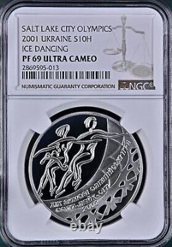 Ukraine Silver Coin 2001 S10H ICE DANCING OLYMPICS NGC PF 69