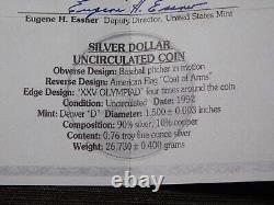 Us Mint Coin 1992-d XXV Olympics Baseball Pitcher Unc 90% Silver Dollar