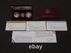 Us Mint Olympic 1983-84 3 Coin $10 West Pt Gold & 2 Silver Dollars Proof Set