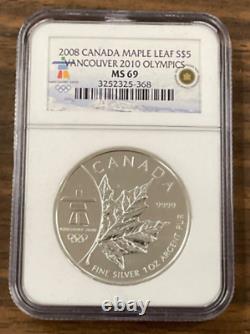 Vancouver Canada 3 coin set, 2010 Olympics Silver $5 NGC MS 69