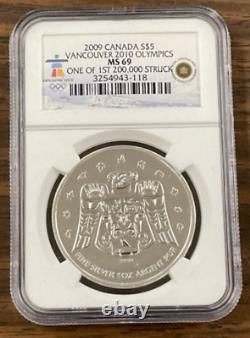 Vancouver Canada 3 coin set, 2010 Olympics Silver $5 NGC MS 69